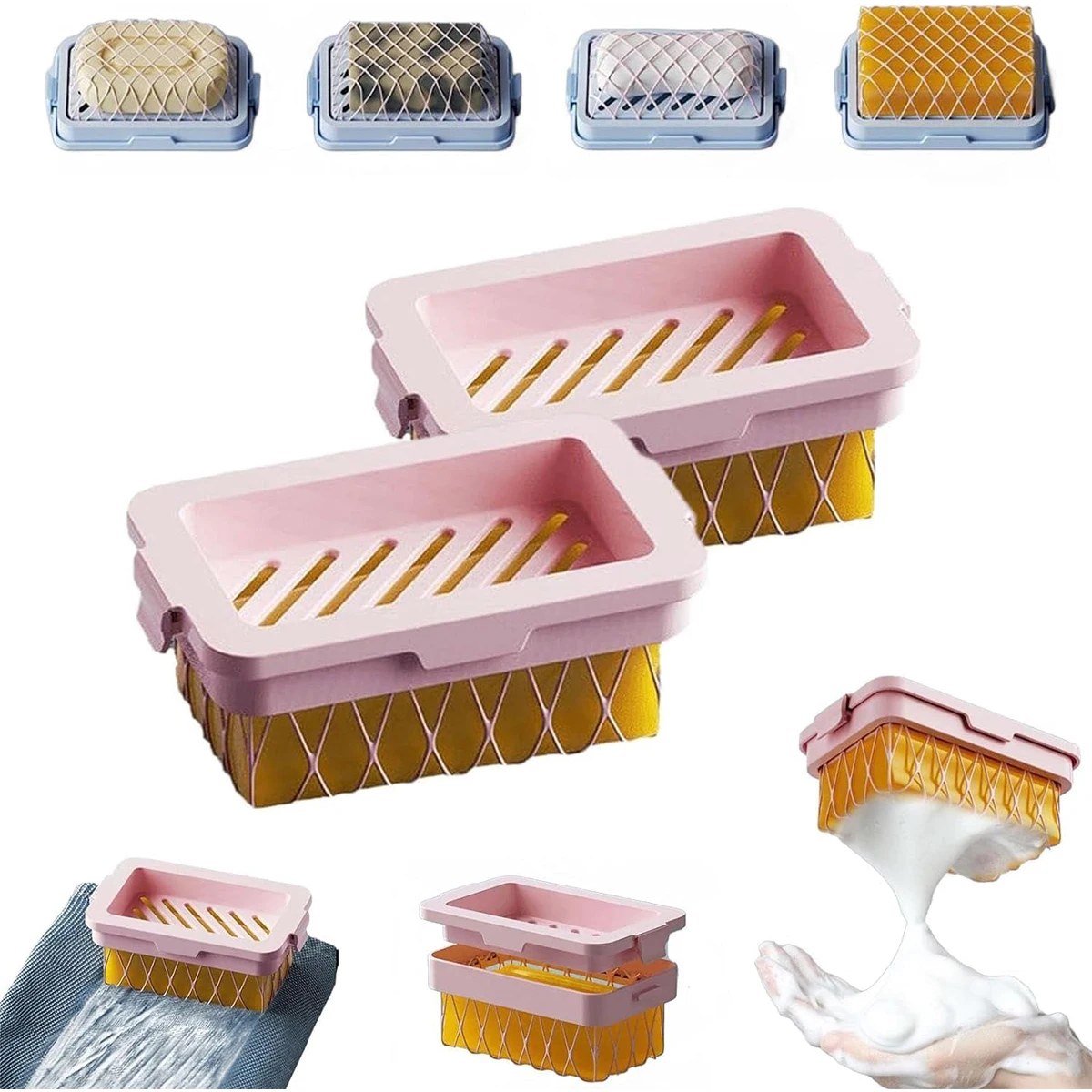 

1PC Hand Free Scrubbing Soap Box High Elasticity Mesh Soap Foaming Box Multifunctional Household Bathroom Soap Storage Box