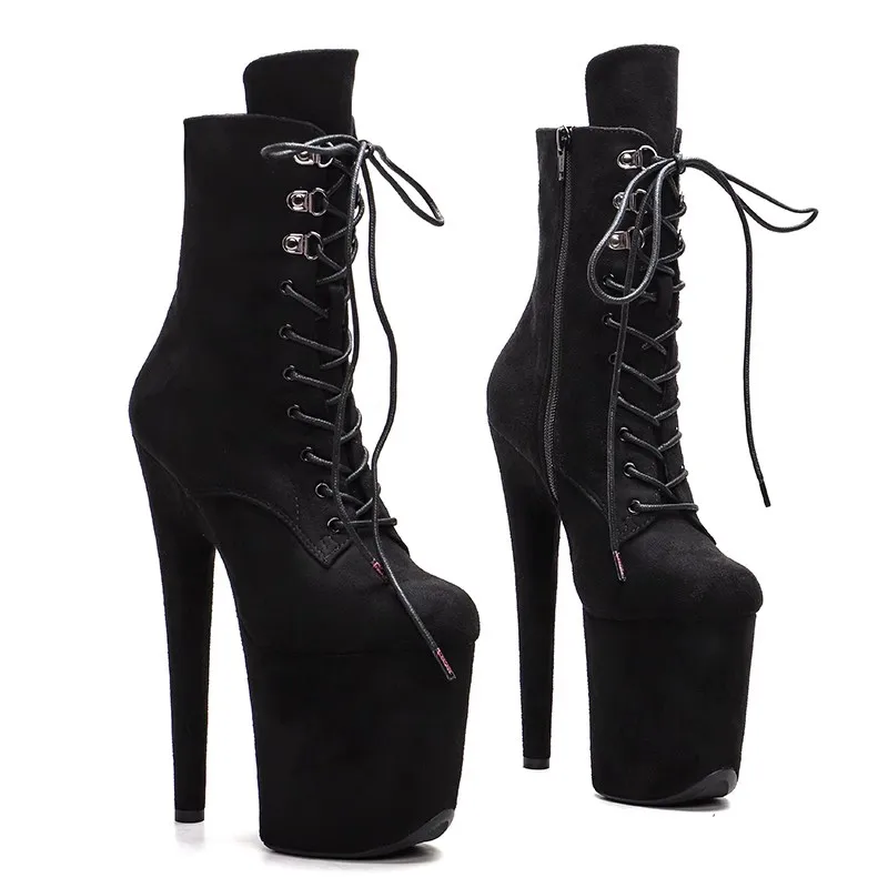 

New Fashion Flock Upper Sexy Exotic Pole Dancing Shoes 20CM/8inches High Heel Round Toe Platform Women's Modern Ankle Boots 093