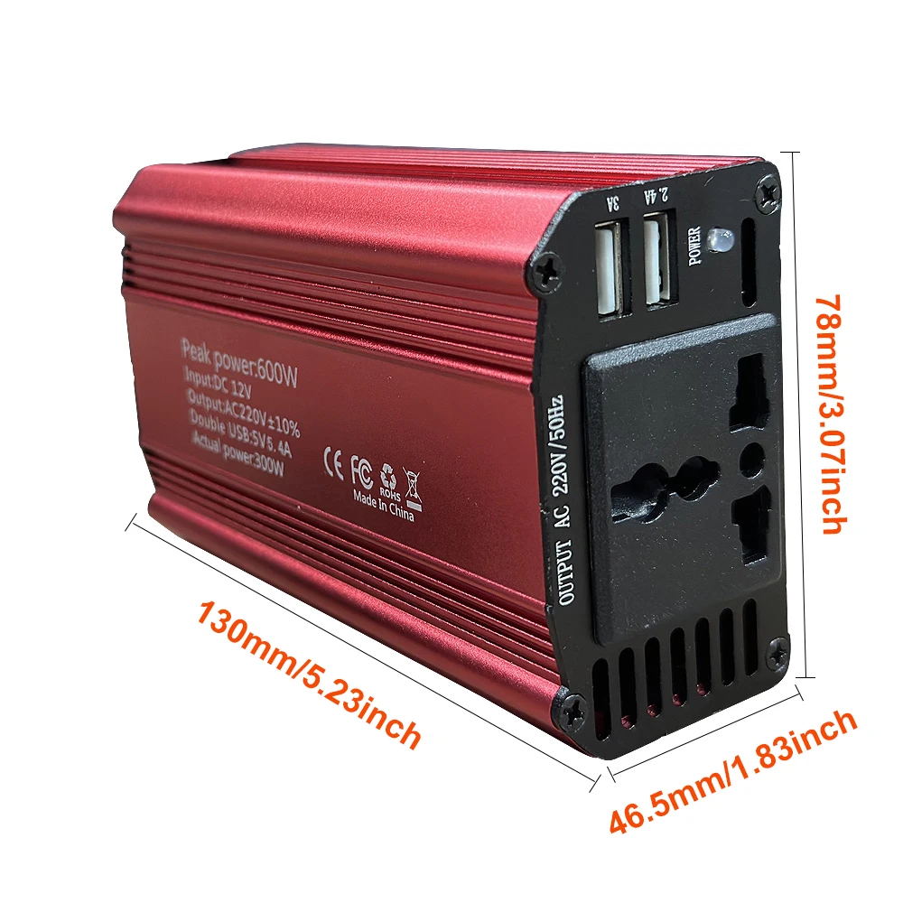 600W 12V To 220V 110V Power Inverter AC To DC EU US Universal Socket Solar Inverter  Dual USB Fast Charging Voltage Converter