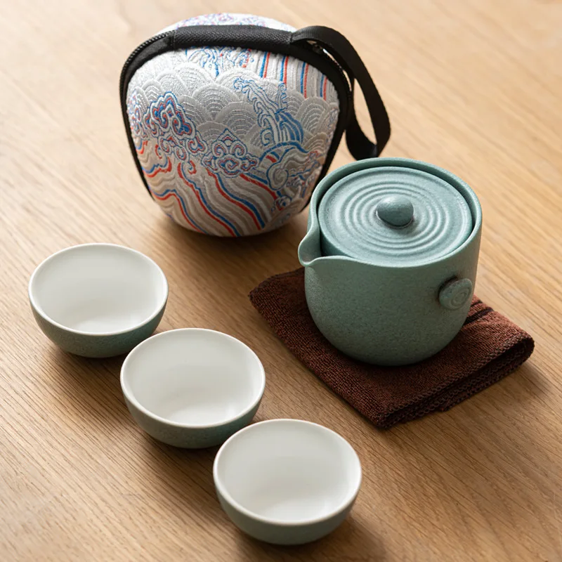 One Pot and Three Cups Compact and Portable Kung Fu Tea Set Ceramic Quick Cup Travel Tea Set Business Souvenir Luxury Gift Set