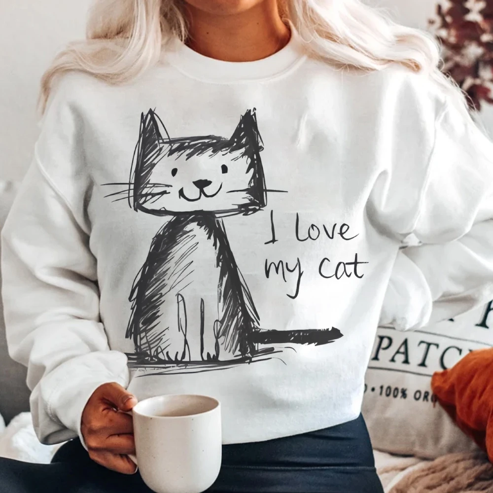 私は私の猫プリントスウェット猫愛好家かわいい漫画パーカーファッションカジュアルレトロ女性セーターカジュアル長袖トップス