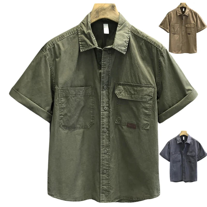 Camisa masculina solta de manga curta, roupa de trabalho casual de verão, fina, jovem, de cor pura, para adolescentes, estilo...