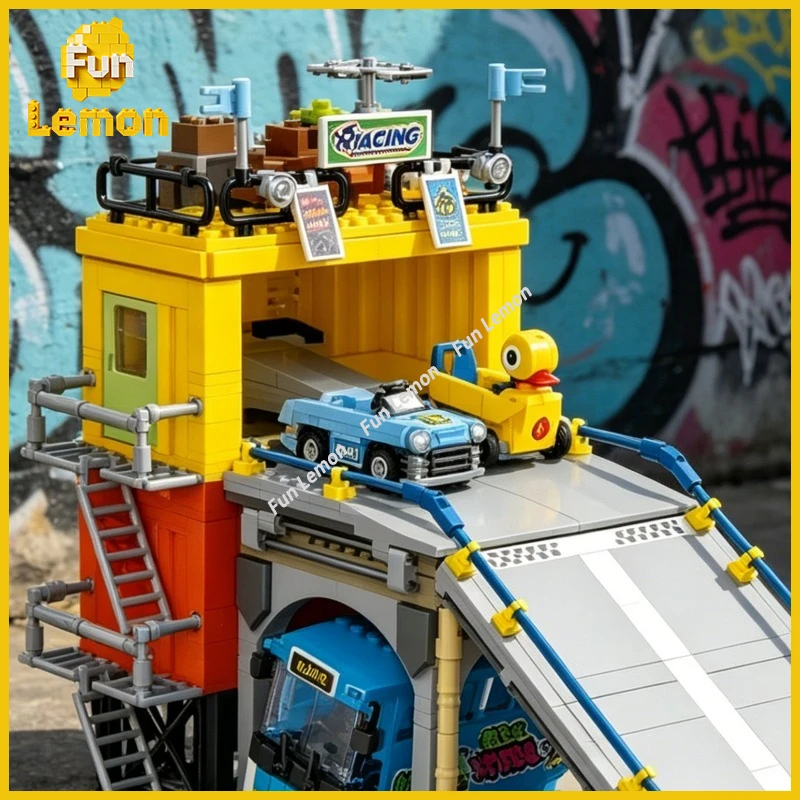 Bloques de Construcción de la Escena del Parque de Atracciones Ramp Racing JJ9264, Juguete Educativo de Ensamblaje para Niños