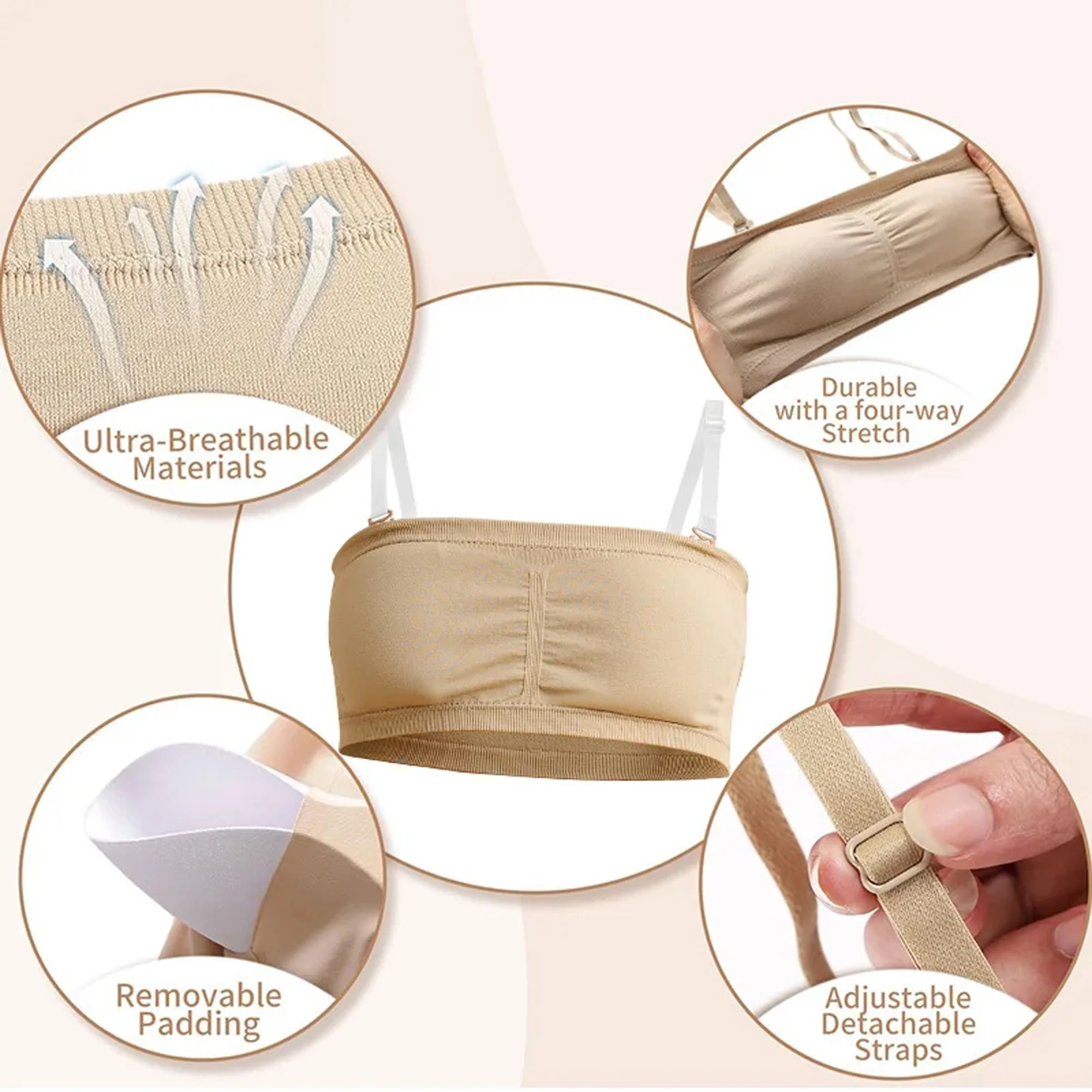 Soutien-gorge Bandeau sans couture pour danse de Ballet pour filles, 2 paires de bretelles transparentes et coussinets de poitrine, soutien-gorge de danse