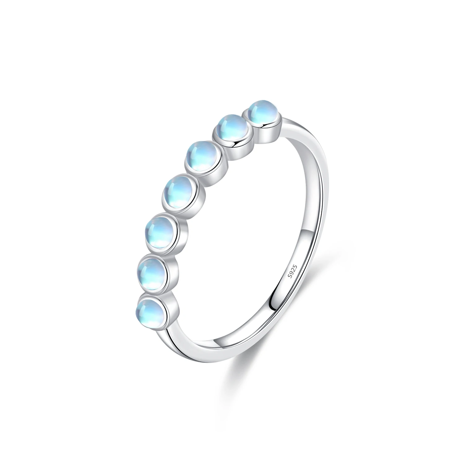 Women's Exquisite Round Moonstone Stackable 925 Silver Ring