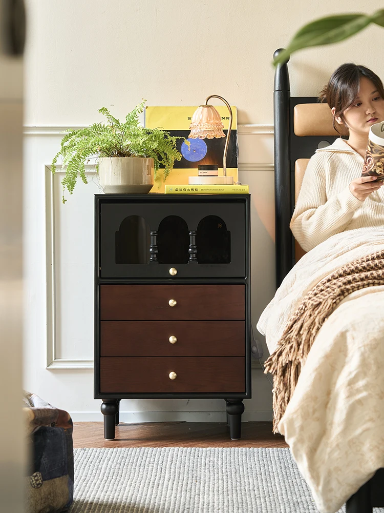 طاولة بجانب السرير من الخشب الصلب الأمريكي الفرنسي العتيق، خزانة صغيرة فاخرة وخفيفة الوزن