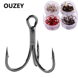 20Pcs/Box Three Hook Black Nickel Color Fishhook 2/4/6/8/10# Fishing Hook High Carbon Steel Treble Hooks Fishing Tackle