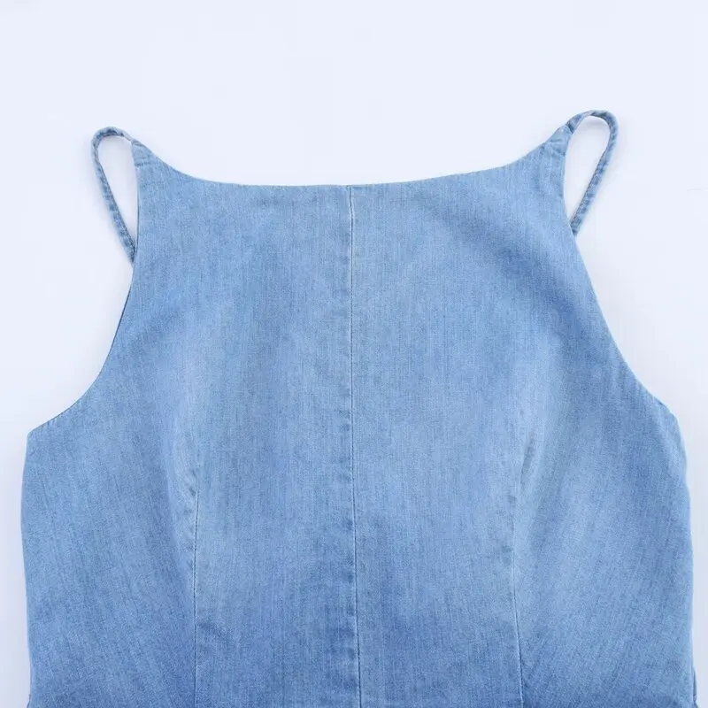 Summer 2025 New Women's Faionable Denim ter ort One-Piece Suit Versatile Commute Straight Leg mid Waist Polyester