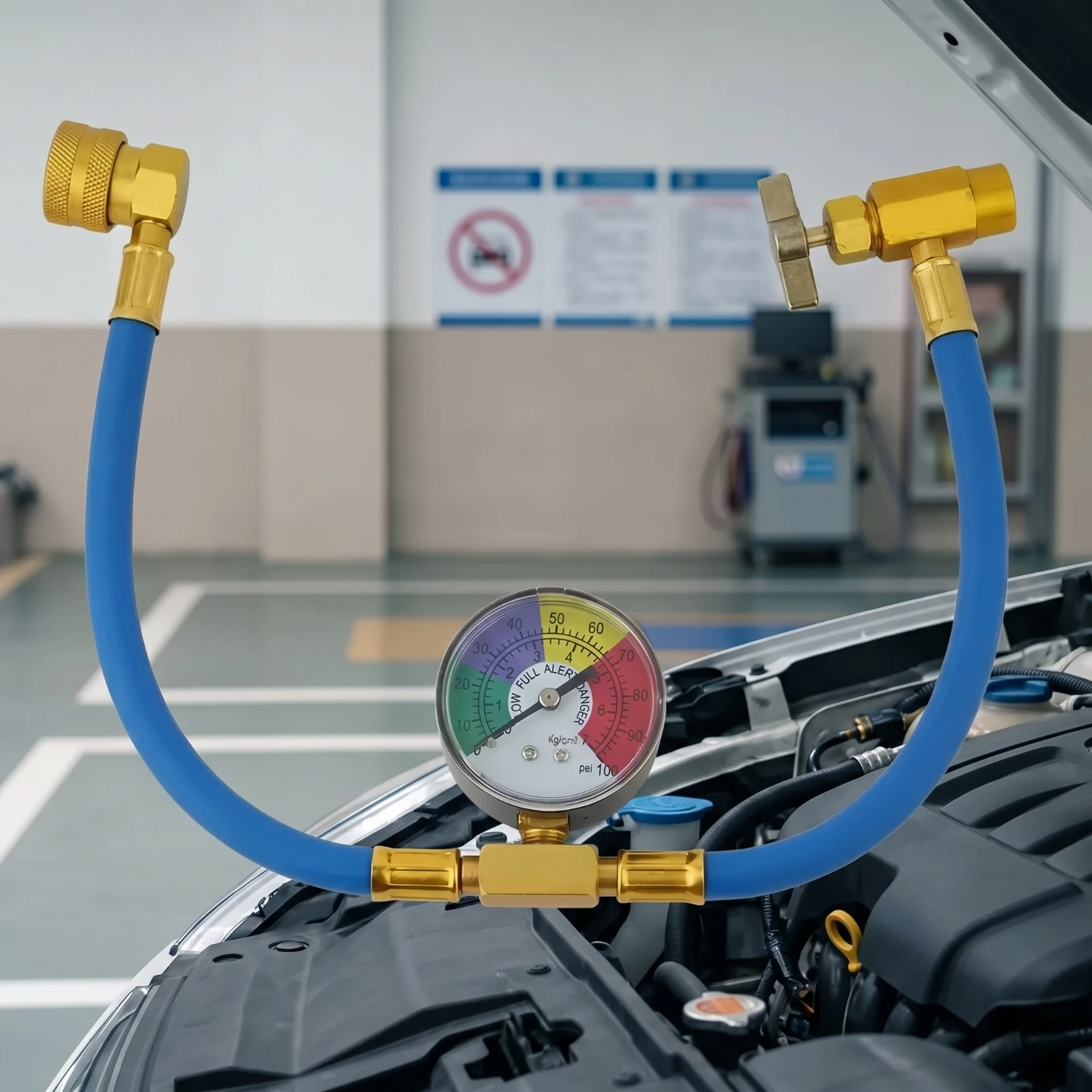 AC Charging Hose with Pressure Gauge Brass Refrigerant Charging Hose with Pressure Gauge Tool Reliable Analog for DIYers