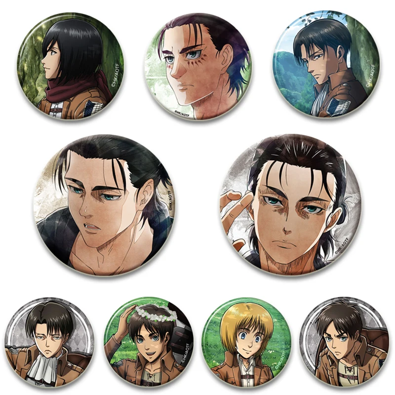 Alfileres de botón de ataque a los Titanes, figuras de dibujos animados, Eren, Levi, Erwin, Smith, Zoe, Hans, broche DIY, insignia para decoración de bolsas de ropa