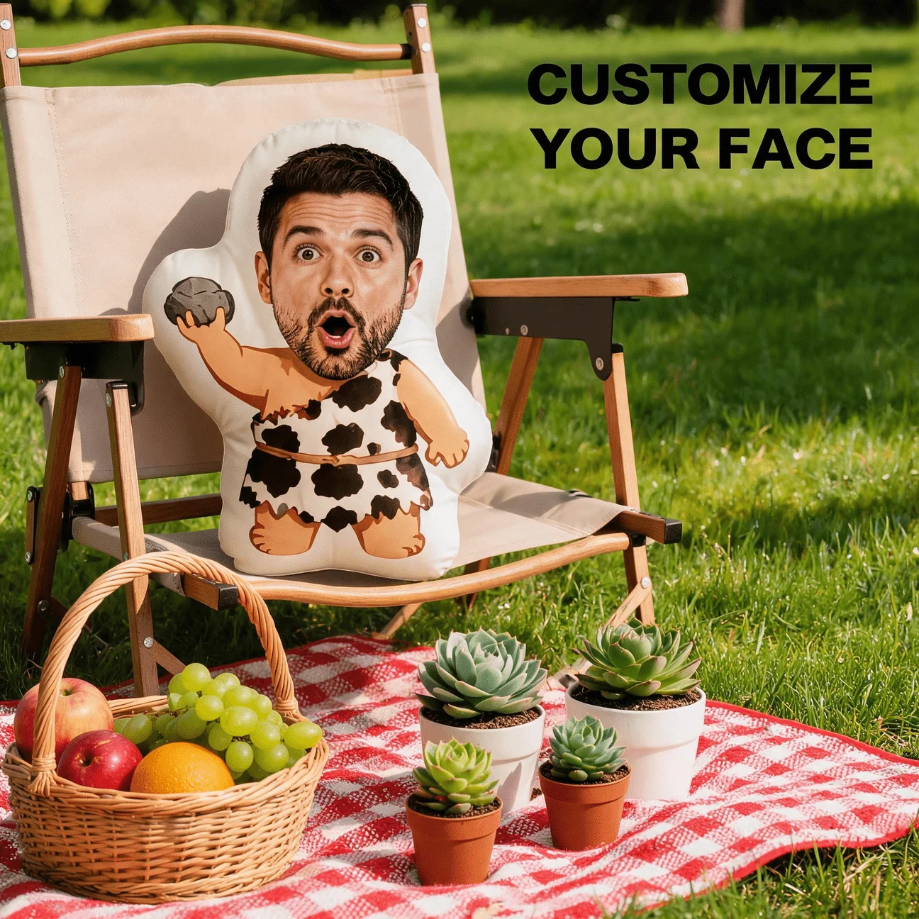 Custom Funny Face Shaped Pillow, Personalized Photo Caveman Body Decorative Cushion, Unique Novelty Home Decor Accent for Sofa &