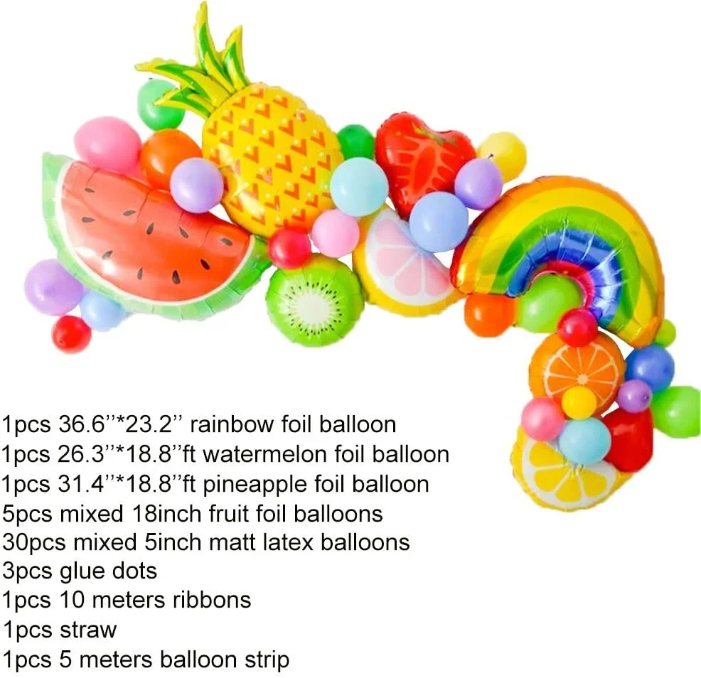 43-teiliges tropisches hawaiianisches Ballon-Girlandenbogen-Set, fruchtförmige Folienballons, hawaiisches Luau-Thema, Kindergeburtstag, Party-Dekoration, Wassermelone – Detail 1