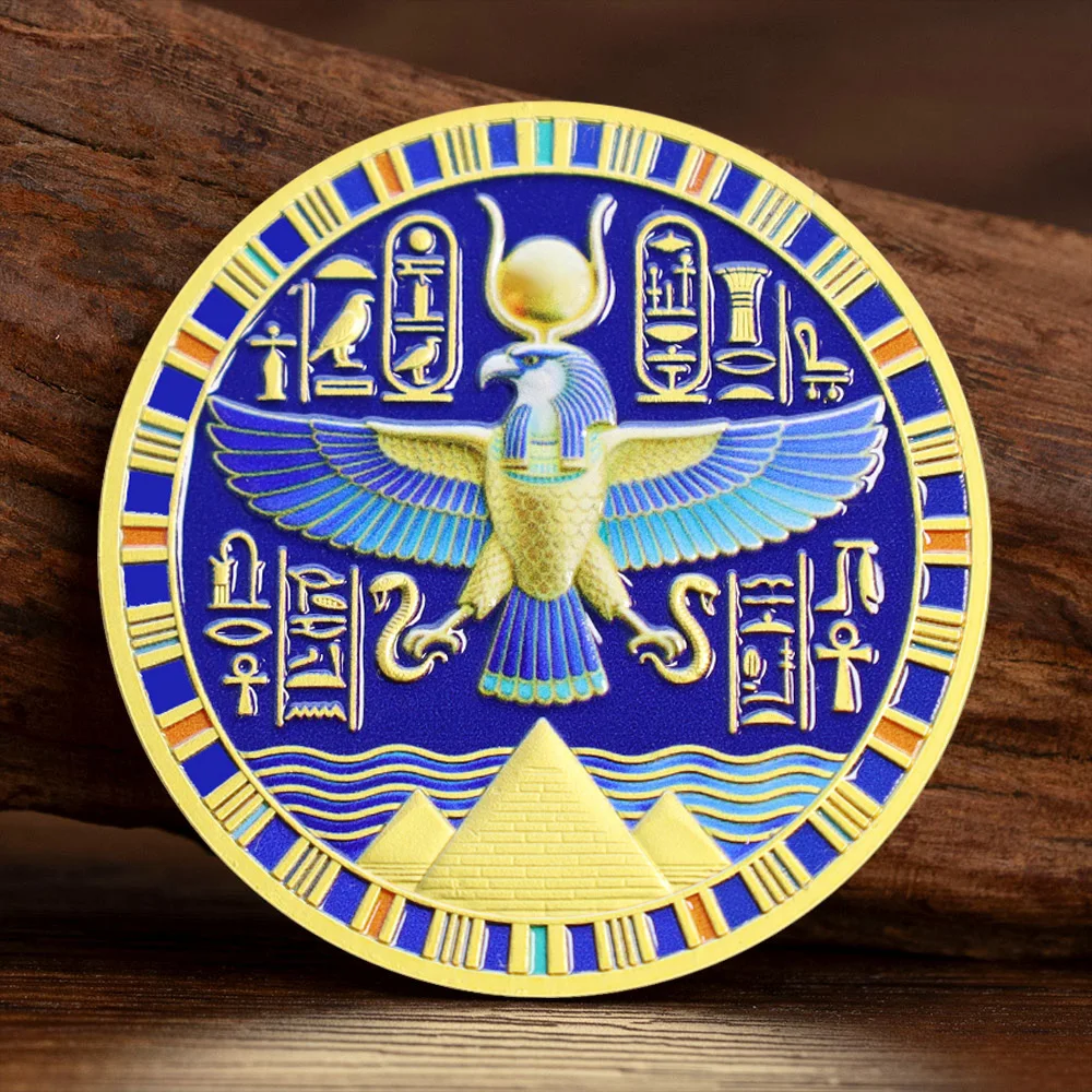 Ancient Egypt Gold Plated Commemorative Coin Horus Thoth Design Pyramid Sphinx Challenge Coin Collectible Souvenir Art Craft