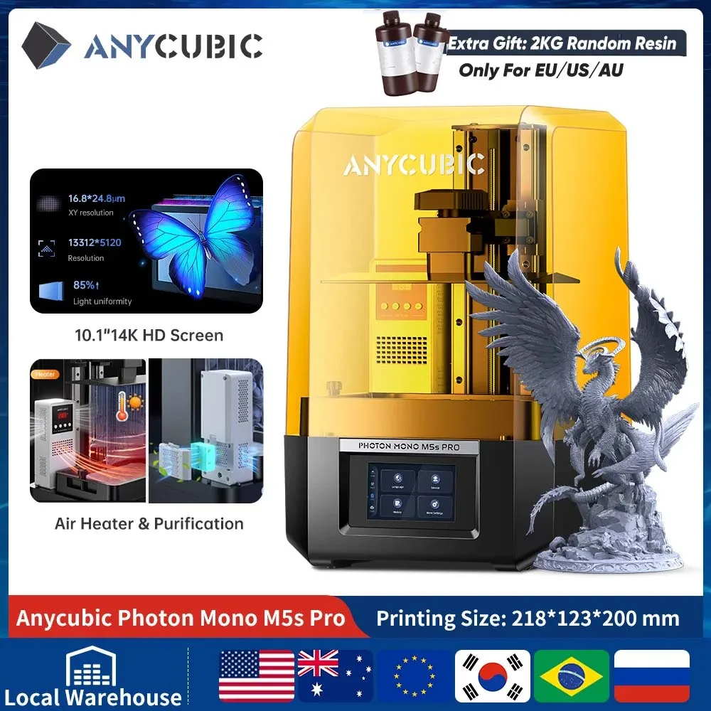 

ANYCUBIC Photon Mono M5s Pro 10.1'' 14K High Speed SLA LCD Resin 3D Printer Leveling Free 150mm/h Printing Size 218*123*200mm