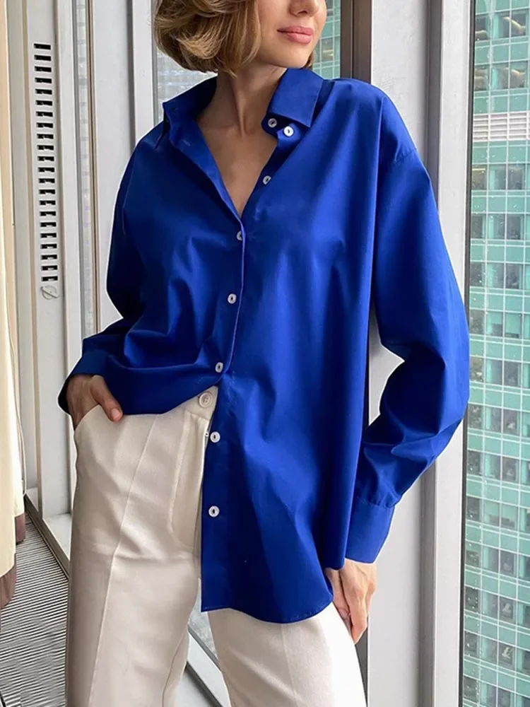 Women\'s Shirt Beautiful Cotton Oversized Candy Colors Shirts & Blouses Long SleevesSolid Green Blouses for Women Fashion 2024