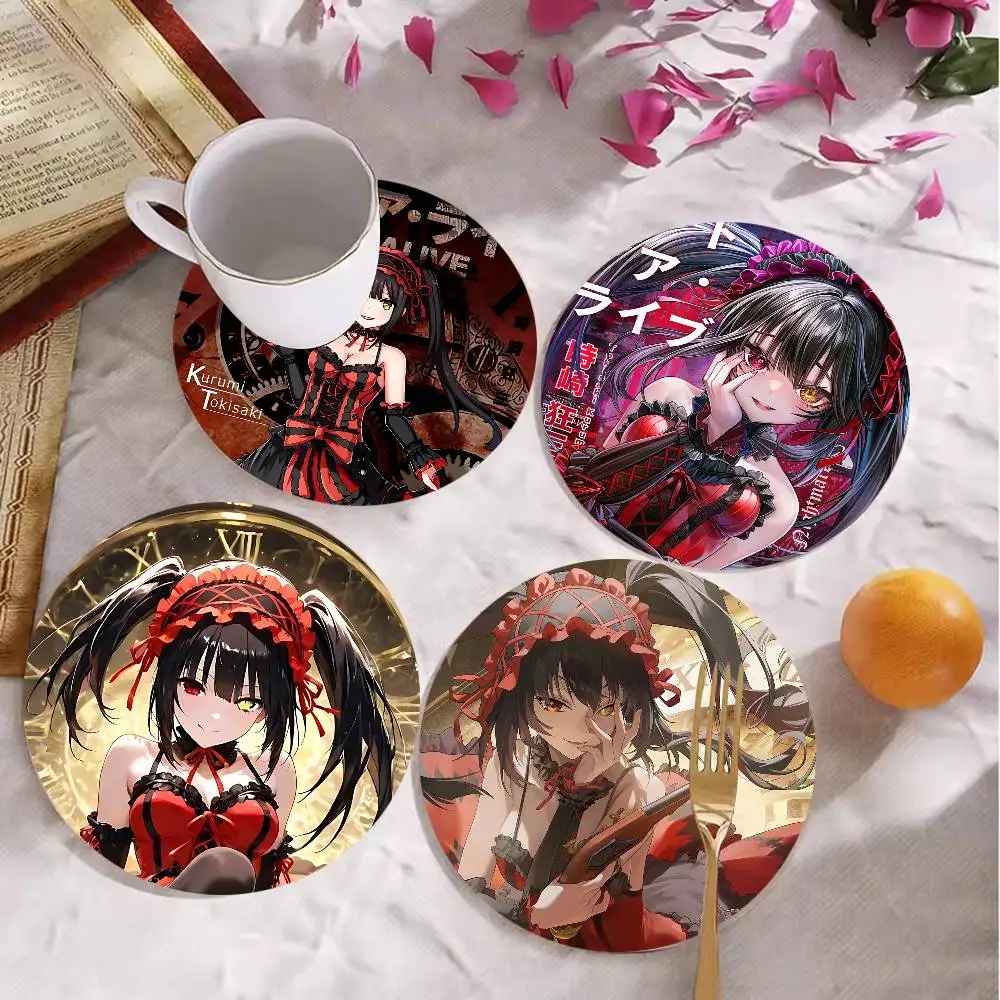 Game characters T-Tokisaki Kurumi cartoon Wood Coasters Round Coaster Non-slip Heat Insulation Coffee Mats Home Accessories
