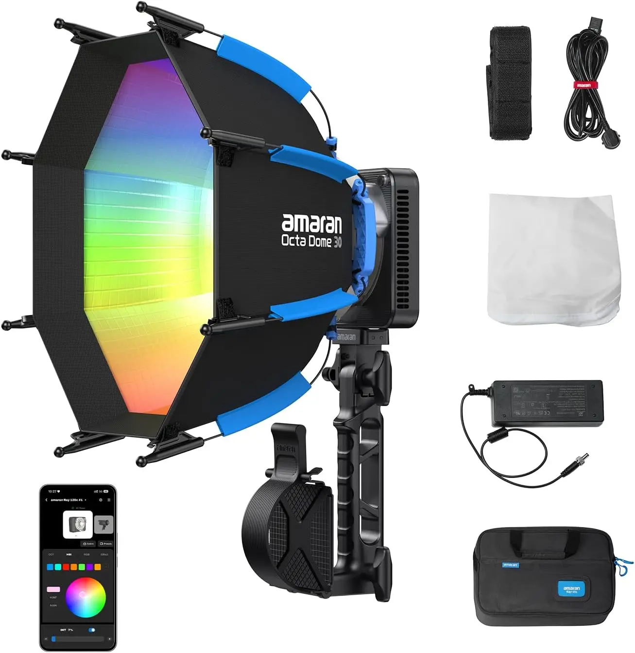 120W RGB LED Video Light, Portable Studio Lighting with IP54 Rating, CCT 1,800K-20,000K, App-Controlled Bowens Mount, for Photography, Includes Softbox and Carry Bag