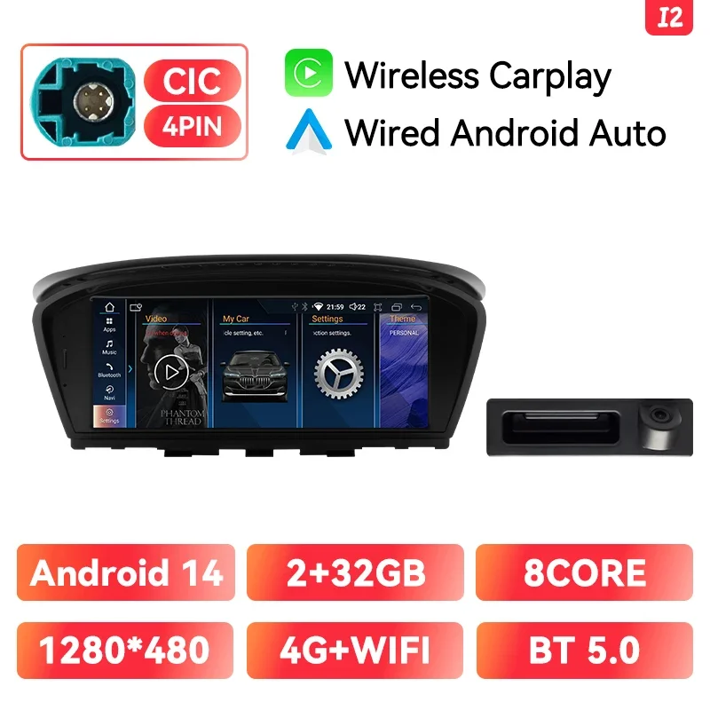 XONRICH Android 15 Draadloze CarPlay Autoradio voor BMW 5 Serie E60 E61 E63 E64 E90 E91 E92 E93 CCC CIC Multimedia GPS Navigatie