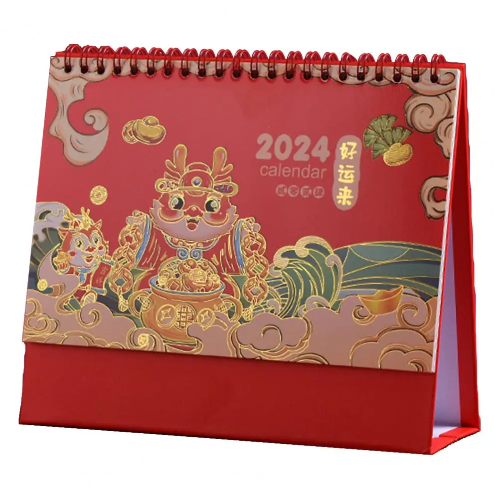 2024 Year of Dragon Desk Calendar Plan Book Spiral Coil Page Turning Date Recording 12 Monthly for Planing Event Log New Year