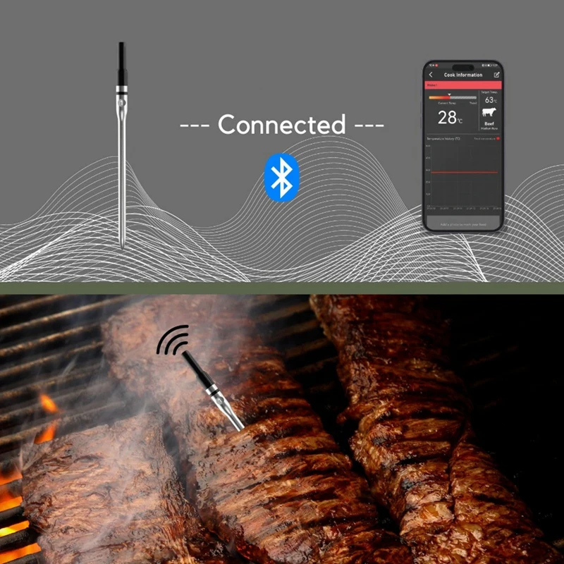 Imagem -05 - Termômetro de Carne de Alimentos sem Fio Inteligente Digital Bluetooth Churrasco Termômetro para Cozinha Cozinhar Forno Grill