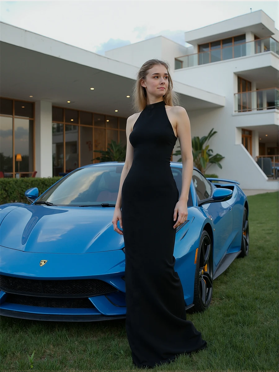 فساتين نسائية من الساتان سهلة الارتداء مع فتحة عنق على شكل حرف V بدون ظهر وطول ماكسي للحفلات المسائية ملابس رسمية حسية أنيقة