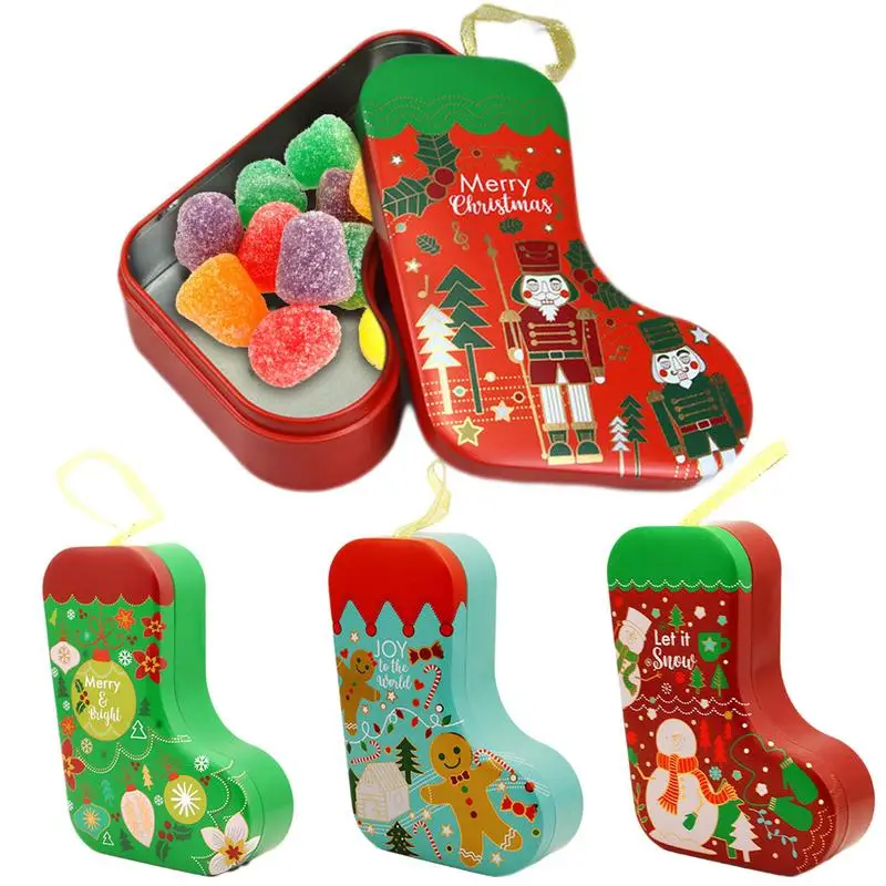 

Christmas Tin Boxes Empty Tin Boxes Christmas Stockings Set Of 4 Festive Cookie Tin Containers Empty Candy Tinplate Containers