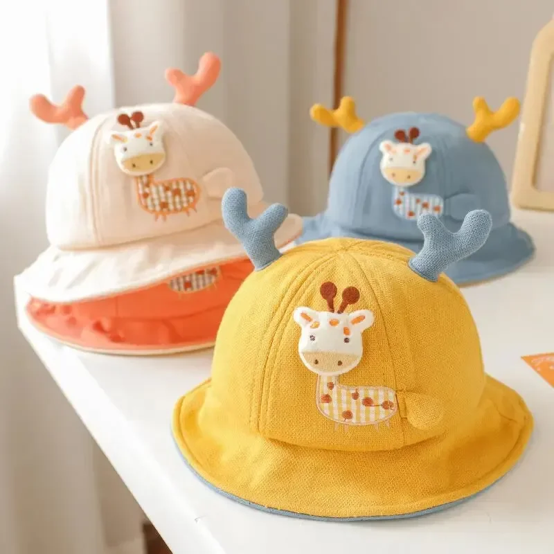 Cartoon Giraffe Baby Bucket Hat Spring Summer Cotton Boys Girls Fisherman Hats Outdoor Casual Kids Sun Cap