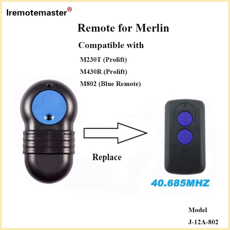 Merlin-電動ガレージリモコン,m802,m230t, m430r (prolift), 40.685mhz,1〜20個と互換性があります