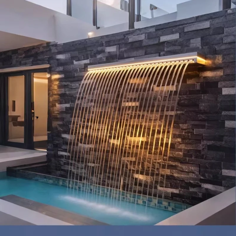 Water curtain, rain curtain, porous linear waterfall, stainless steel courtyard garden water feature, waterfall outlet