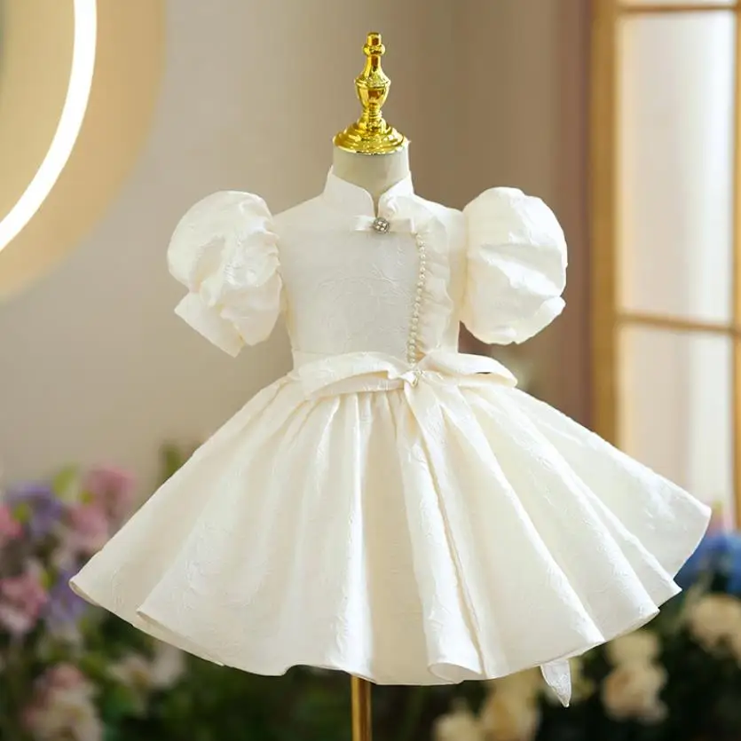 Summer New Children\'s Princess Ball Gown Kids Bow Puff Sleeve Design Wedding Birthday Baptism Party Red Dresses For Eid A2051