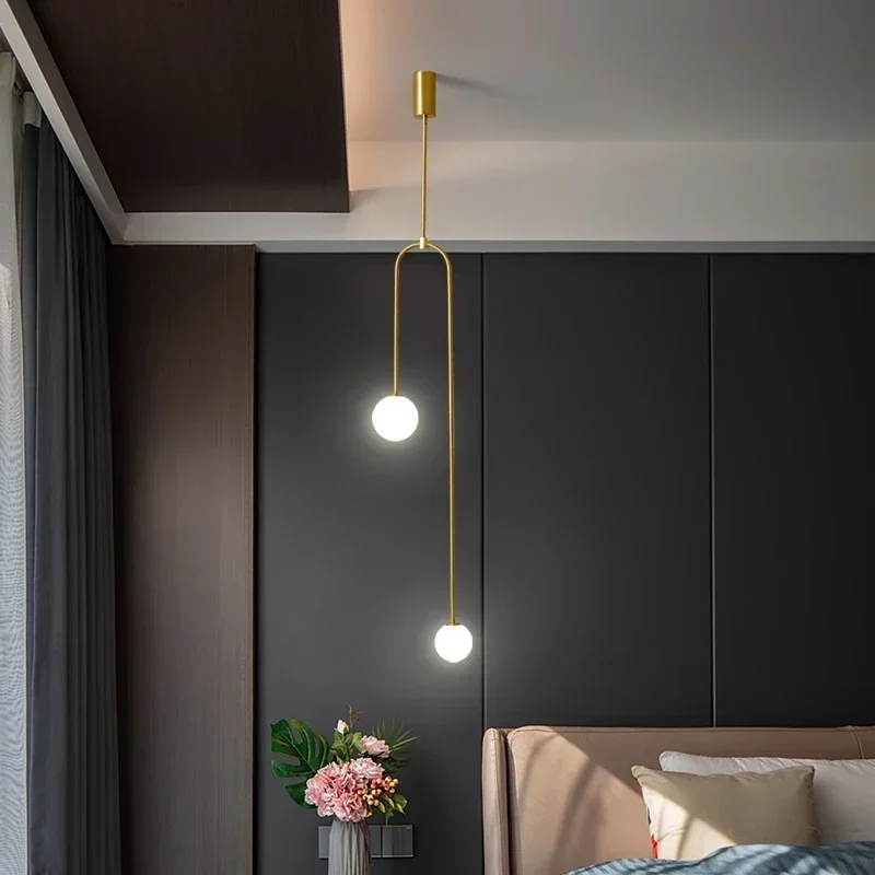 Nordic Bedroom Bedside LED Pendant Light Bar Living Room Background Wall Glass Ball Pendant Light Lighting Home Decoration Light