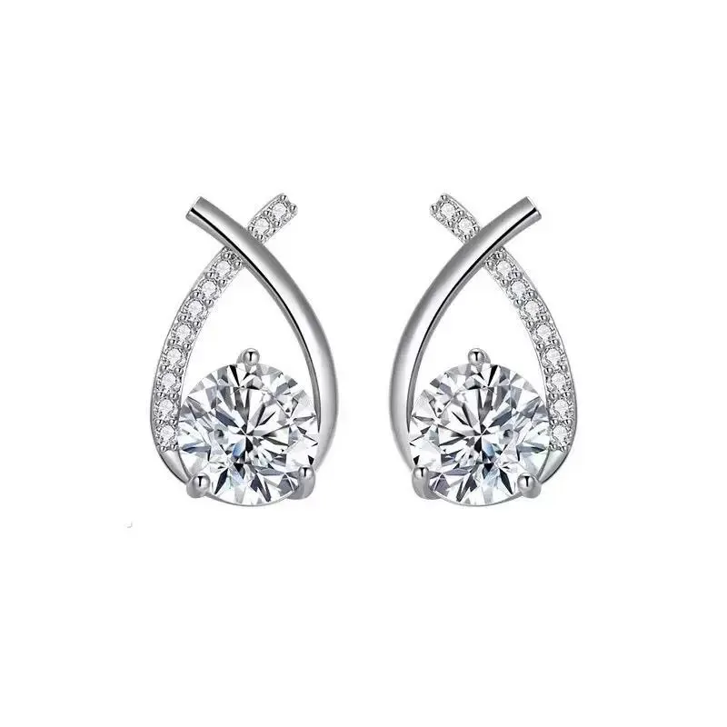 fashion cross stud earrings for wome girls korean style elegant crystal jewelry ear rings fishtail lady earrings gift