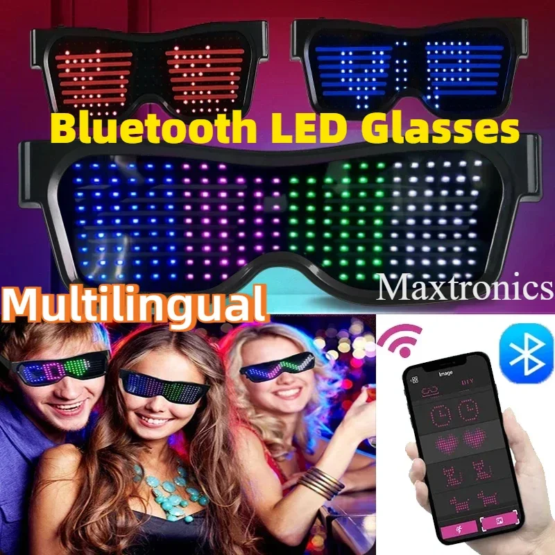 Multilingual LED Glasses DIY Text Graffiti RGBW/RED/Green Color Bluetooth  for Christmas Party Rave Music Festival Glow Glasses