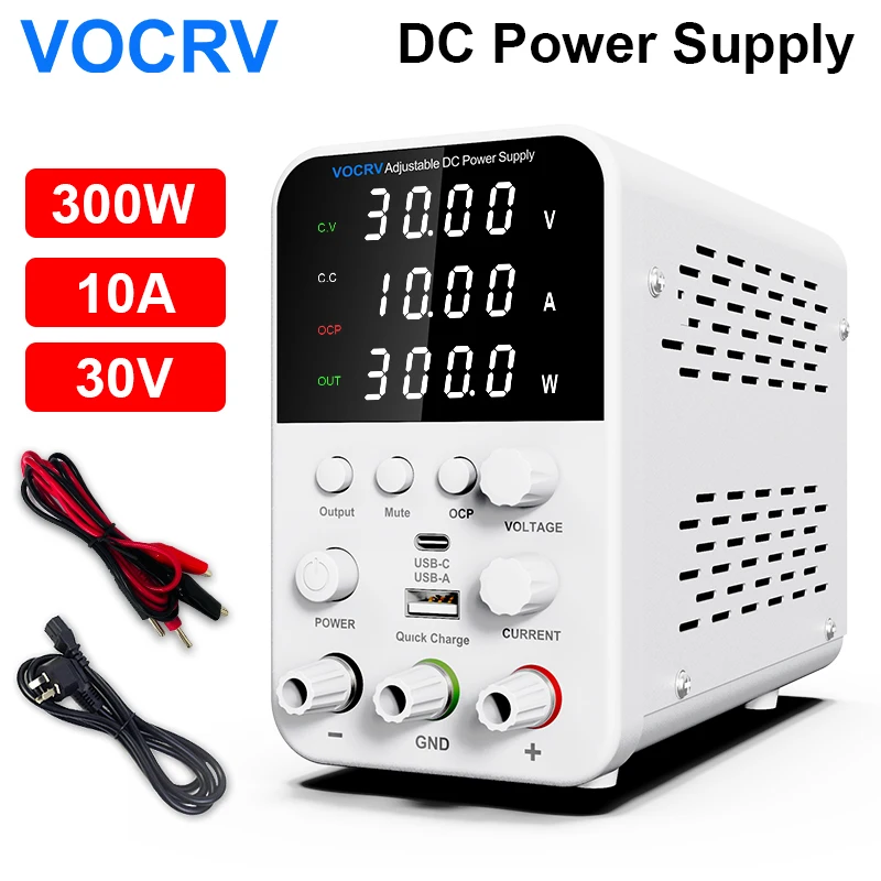 VOCRV Adjustable DC power supply 30V 10A LED Digital Lab Bench Power Source Stabilized Power Supply Voltage Regulator Switch