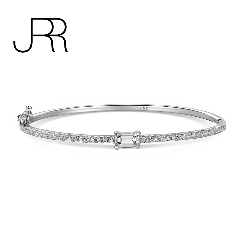 

JRR New 100% 925 Sterling Silver Emerald Waterdrop Wedding Party Created Diamond Bangle Bracelet Fine Jewelry Gift Free Shipping