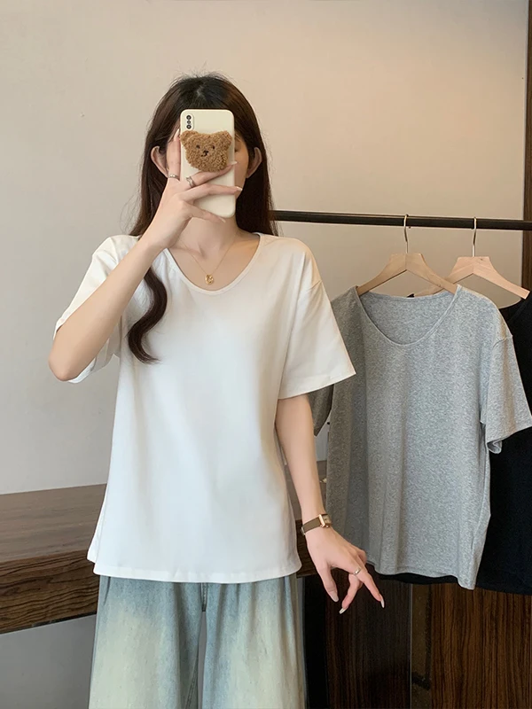 

Loose Women's Short Sleeve T-Shirt U-Neck Cotton Casual Style plus Size Summer Top Trendy plus Size Women's Shirt