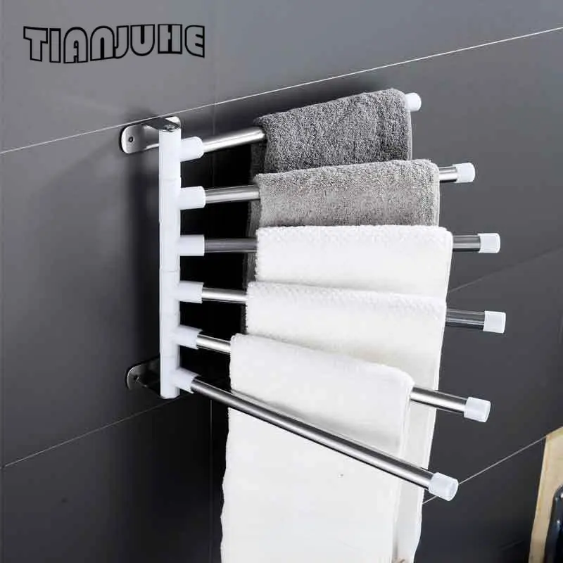 

Towel Rack Wall Mounted Bathroom Towel Rack Stainless Steel Swivel 6 Arms Towel Bar 180° Rotation Space Saving for Bathroom