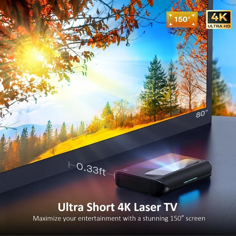 Aurora Pro, Ultra Short Throw 4K Tri-Color Laser Projector,  Dolby Vision  HDR10+, HLG, Active 3D, 60W Speakers, UST Laser TV