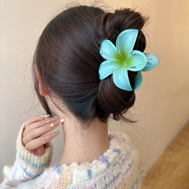 Pinza para el pelo grande con flor dulce para mujer, moda de playa para verano, coleta de tiburón, horquilla bohemia, pasador, accesorios para la cabeza