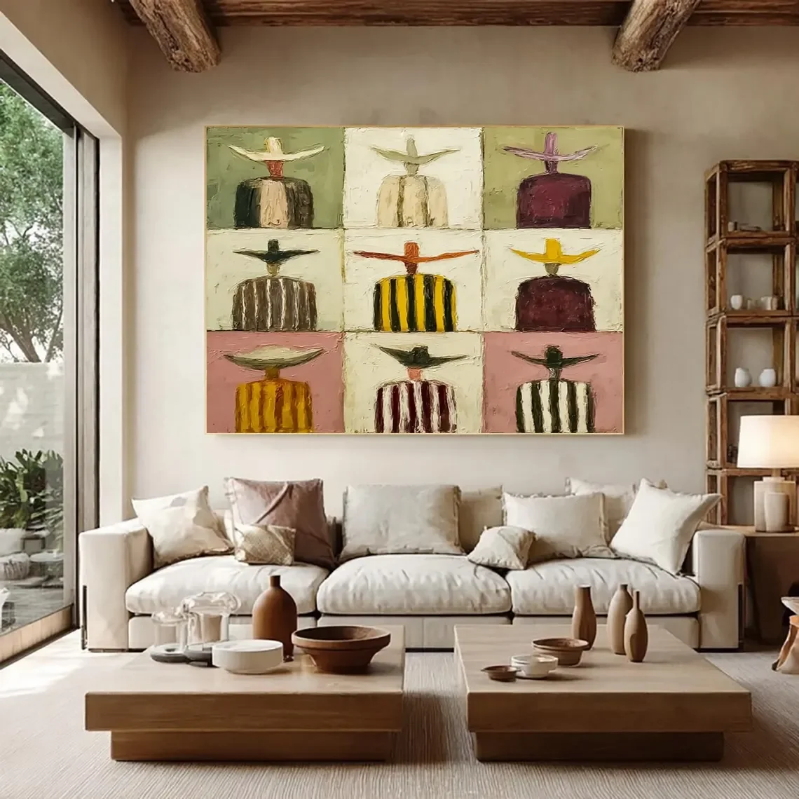 pintura-a-Oleo-abstrata-colorida-de-cowboy-sem-rosto-desenhada-a-mao-arte-moderna-de-expressao-ocidental-em-tela-arte-de-parede-boho-para-sala-de-estar