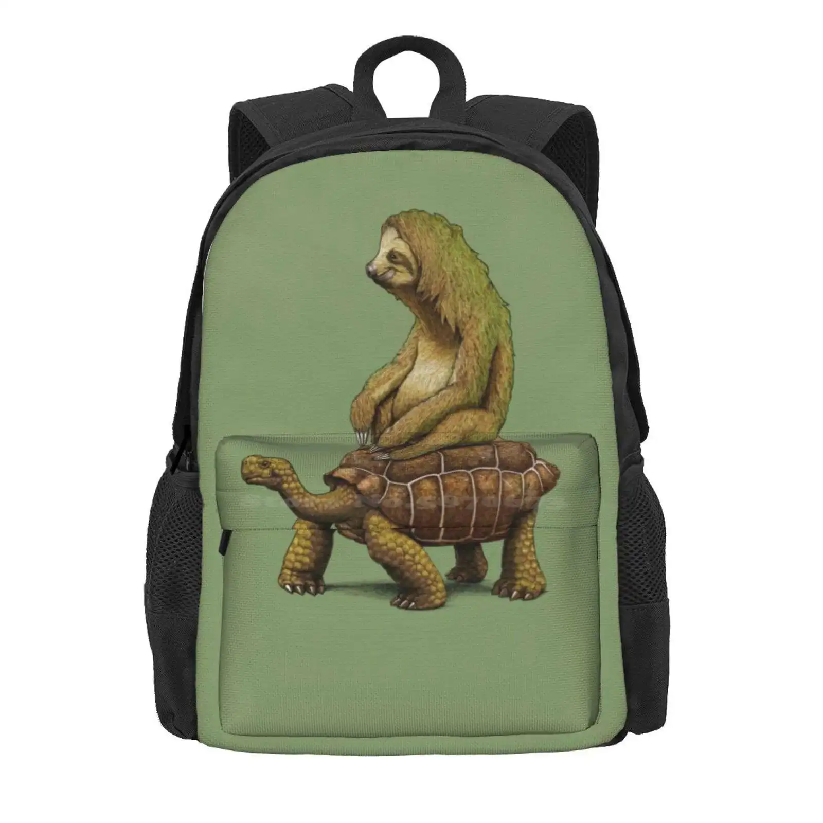 Speed Is Relative Hot Sale Schoolbag Backpack Fashion Bags Tortoise Chill Slowest Earth Tones Josh Billings Sloth Riding Turtle