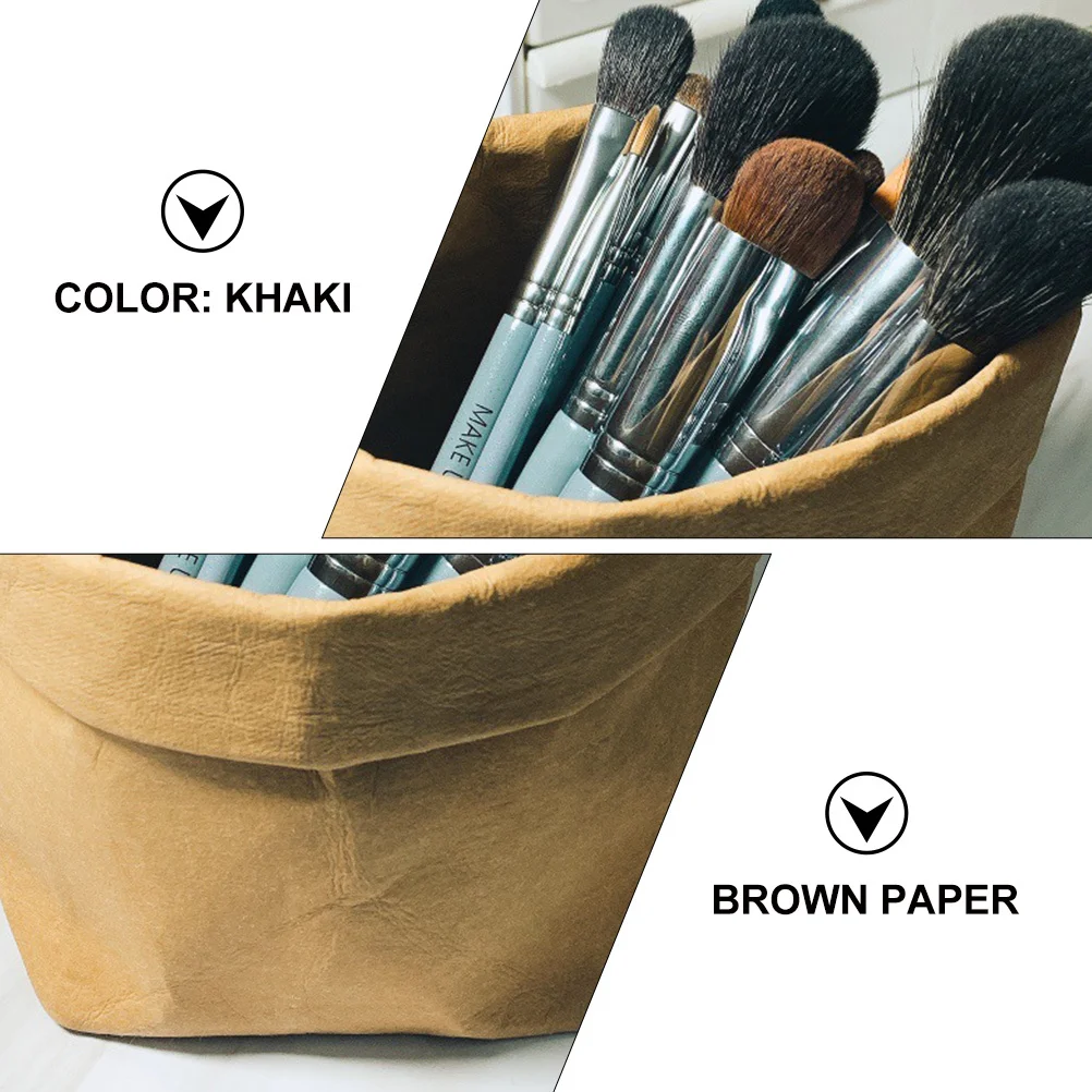 

Khaki Washable Lipstick Eyebrow Pencil Brush Kraft Paper Storage Basket Eco-Friendly Multi- Office Desktop