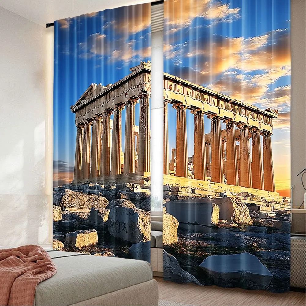 2Pcs Ancient Greek Curtain Temple In Athens Greece Window Drapes For Party Decorations Suitable For Bedroom Living Room A