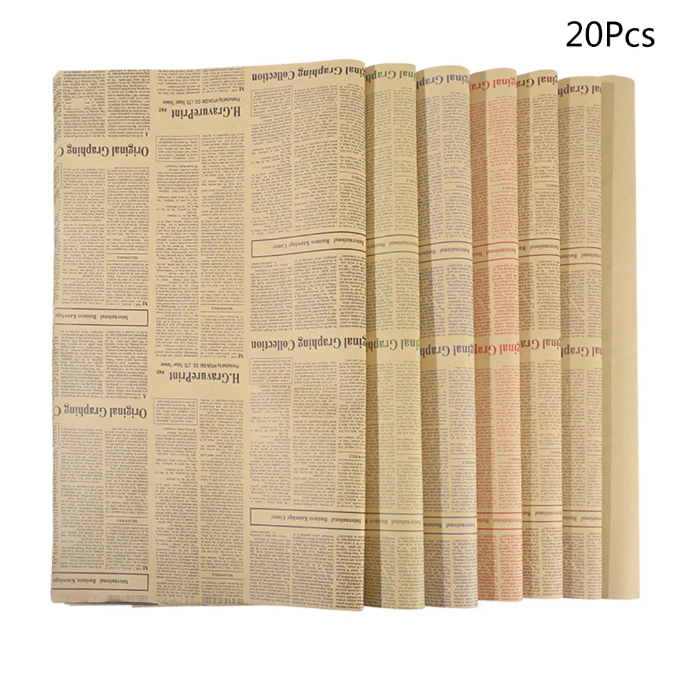 20 Pcs Flower Wrapping Paper Packaging Bouquet Crafting Retro English Newspaper