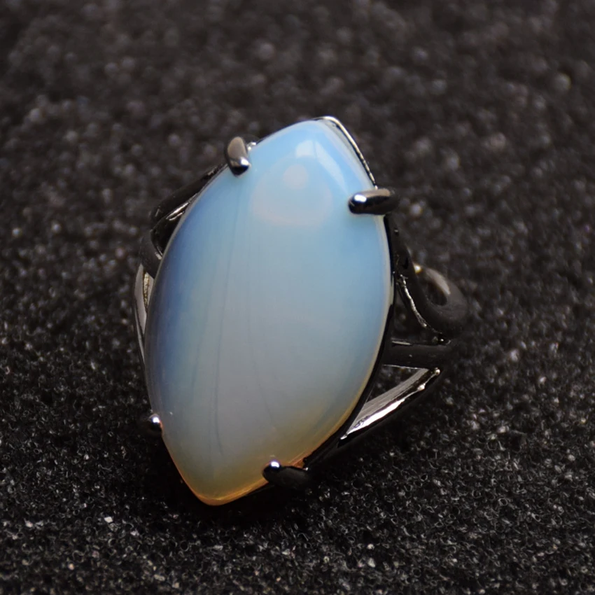 Natural Gems Stone Horse Eye Shape Resizable Rings Reiki Healing Turquoises Aventurine Clear Crystal Opal Jaspers Jewelry