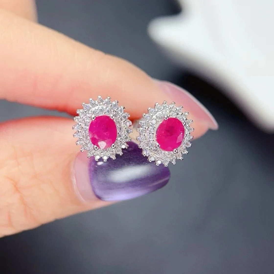 

Genuine Pink Ruby Earrings for Wedding Allergy Free 925 Silver Stud Earrings 4mm*5mm 0.8ct Natural Ruby Jewelry with Certificate