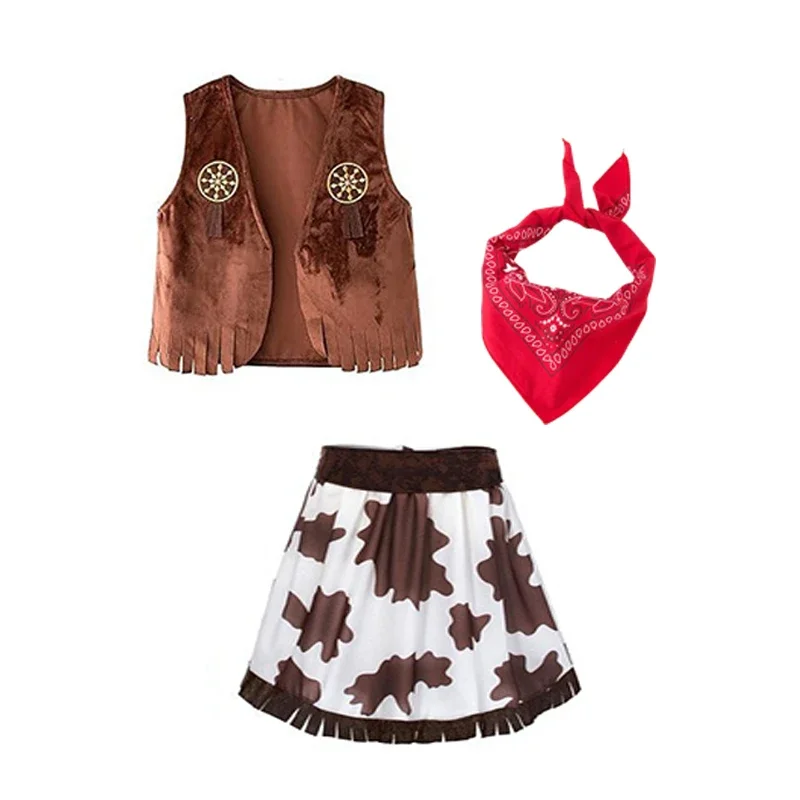 Kinder Mädchen Western Cowgirl Komplettes Kostüm-Set Wild-West-Outfit für Halloween Cosplay Geburtstag Karneval Bühnenparty – Detail 7