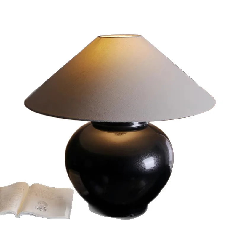 

Japanese-style wabi-sabi wind pottery table lamp, Chinese-style rough ceramic, living room hotel, bedroom bedside lamp