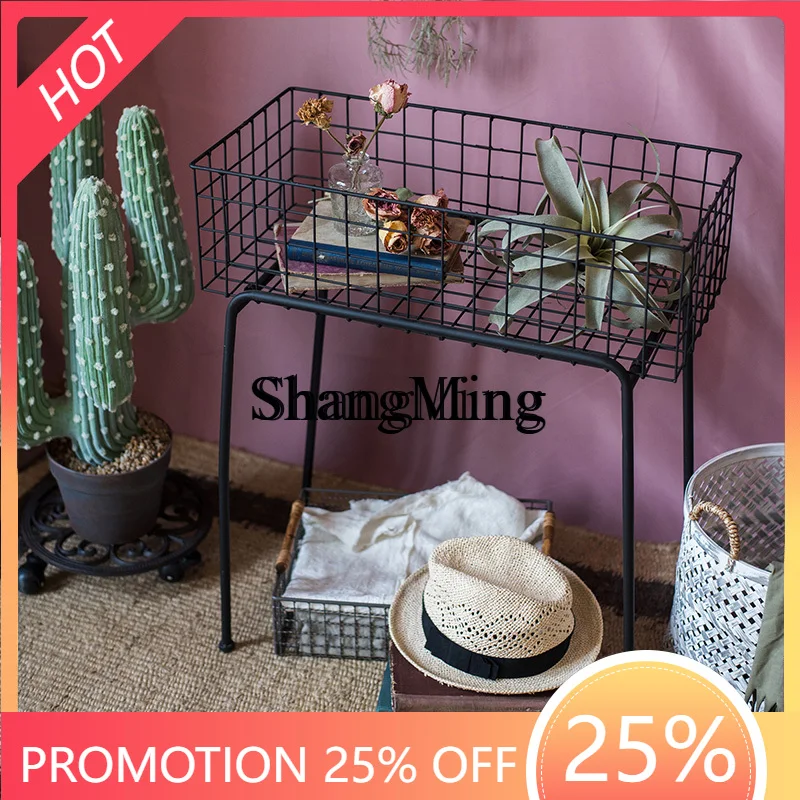 SM retro wrought iron flower stand shelf balcony simple living room floor-to-ceiling flower pot stand indoor succulent