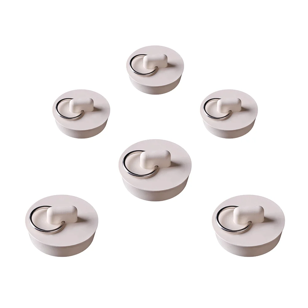 6 Pcs Sink Stopper Bathtub Bathroom Rubber Plugs with Pull Ring Drainage Leakproof